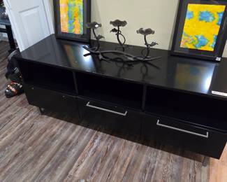 #107	Black Laminate TV Stand (as is missing handle) 60x19x23 	 $45.00 