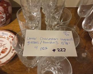 #227	Lenox Charleston Highball Glasses /Tumblers 5 7/8" - 9pcs	 $100.00 