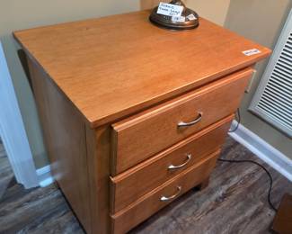 #114	Wood 3 Drawer Bedside Table - (as is some finish) - 24x17x28	 $50.00 