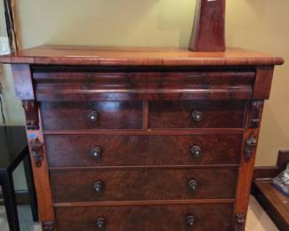 #2	Antique Chest of 6 drawers w/carved sides (as is drawer bottoms and top cracked) - 52x23x50 - Heavy you move	 $125.00 