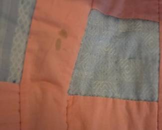 #43	Blue/Mauve Square Hand-pieced Quilt - 74x86 	 $45.00 