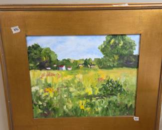 #91	Oil  Painting of Cottage and field in Gold Frame - 30x27	 $60.00 