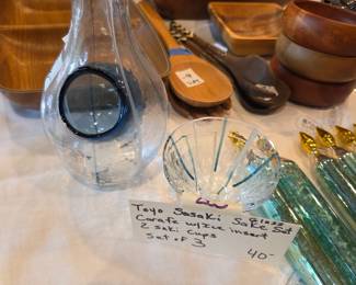 #280	Toyo Sasaki Sake Set Carafe w/Ice Tea Insert 2 saki Cups - set of 3	 $40.00 