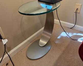 #130	Vintage MCM Eames Style Abstract Glass Top Metal Table Industrial Modernist Rare - 12x19x21	 $75.00 