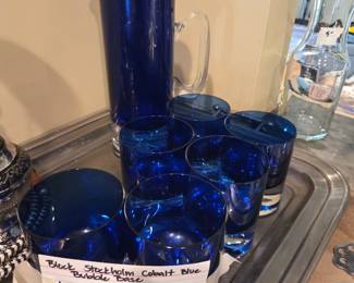 #281	Block Stockholm Cobalt Blue Bubble Base - 6 old fashioned Glasses & 1 Cocktail pitcher	 $50.00 