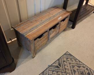 #47	Distressed Wood Bench w/3 Storage Bins - 39x15x16	 $65.00 