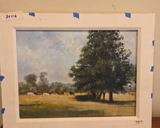 #21	Oil Painting of Cow Pasture with Inner Frame - signed - 20x16 by Robin Roberts	 $75.00 