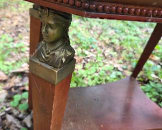 #176	Set of 2 Side Tables w/Busts on Side Legs (Brass) - (as is condition) - 23x16x21	 $40.00 