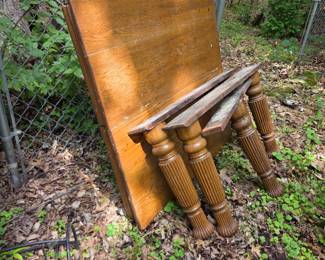 #167	Wood Table w/ 5 legs (center pedestal) - (as is finish and needs assembly) - 42x42x30	 $75.00 