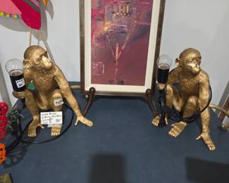 #104	Gold Resin Sitting Monkey Lamps - Set of 2 12" Tall	 $50.00 
