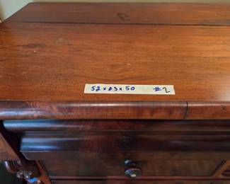 #2	Antique Chest of 6 drawers w/carved sides (as is drawer bottoms and top cracked) - 52x23x50 - Heavy you move	 $125.00 