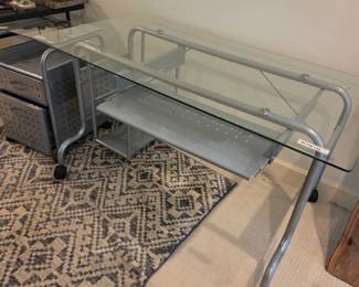 #37	Stainless Steel Rolling Desk w/Keyboard Pull-out and Tower Holder w/glass top - 56x28x29	 $75.00 