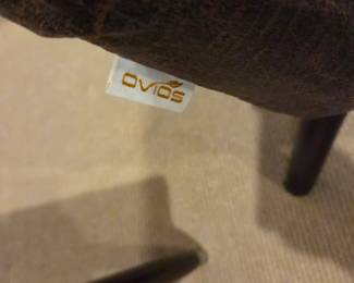 #142	Ovios Brown Suede Side Chair that lays back w/ottoman - 24x15x15 (finish issues on legs) 	 $100.00 