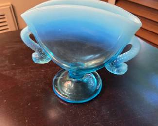 #71	Fenton Vintage Double Handled Glass Fan Vase - 6" Opalescent Glass Dolphin	 $25.00 