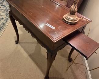 #141	Wood Side Table w/2 pull-out side treys on q/a Legs (as is some finish) - 19x30x26	 $150.00 