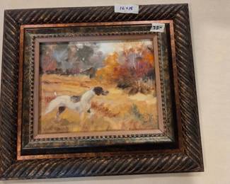 #160	Oil on Wood Painting of Setter in Frame - 16x15 by Robin Roberts	 $75.00 