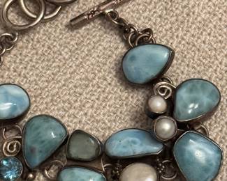 Artisan sterling bracelet w/Larimar & Pearl