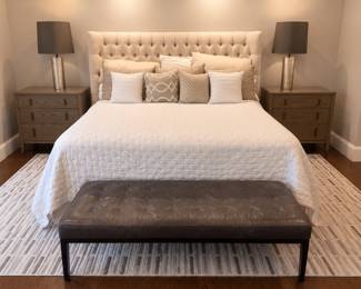 Mitchell Gold / Bob Williams king tufted bed, 2 -three drawer nightstands