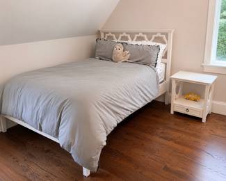 Pottery Barn Teen, full size bed and white nightstand with lower drawer