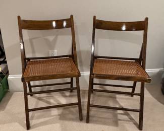 Pair of caned seat folding chairs