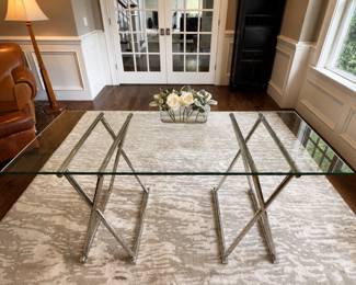 Mitchell Gold / Bob Williams metal cross leg desk with glass top