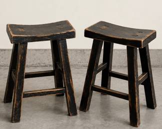 2 wood saddle stools