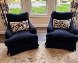 2- blue arm chairs by Baker