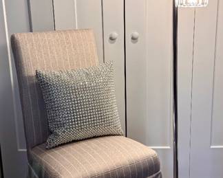 Striped slipper chair & floor lamp