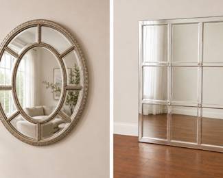 Oval wall mirror. Pottery Barn window pane mirror.