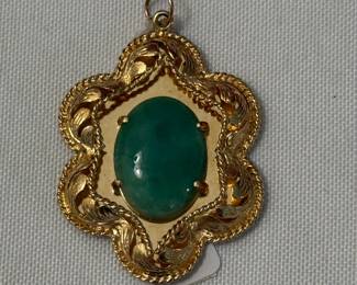 14K gold ornate pendant w/oval jade stone - gorgeous!!