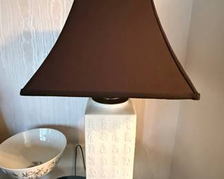 Pair of MCM asian Mahjong tile lamps