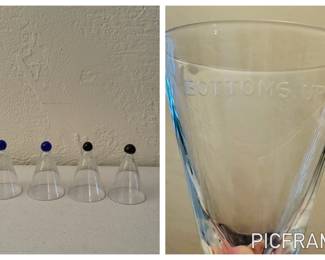 Set of 4, "Bottoms Up" toasting glasses