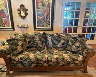 6' Vtg tropical style rattan sofa