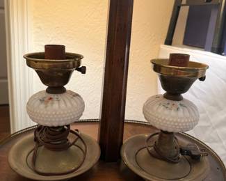 Brass & porcelain gas lamps