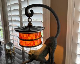 Maitland-Smith Monkey Lookout bronze table lamp