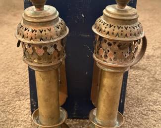 Pair of vintage brass railroad candle holders/oil lamps