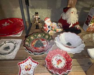 Christmas Ceramic Serving Dishes and Nutcracker