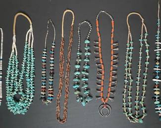 Native American Turquoise, Coral, and Heishi Necklaces