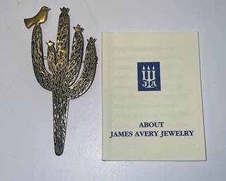 James Avery "Cactus Flower" Brooch 14k Gold & Sterling 