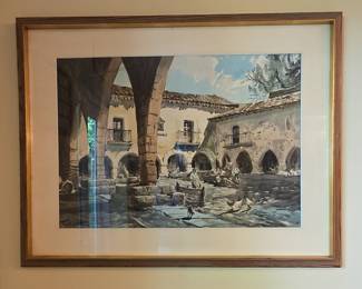Courtyard Scene Watercolor Painting
