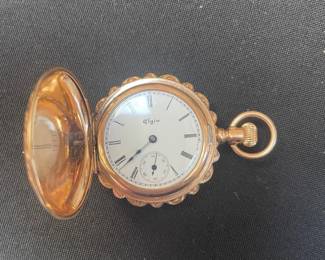 Elgin 14k Engraved Hunter Case Pocket Watch
