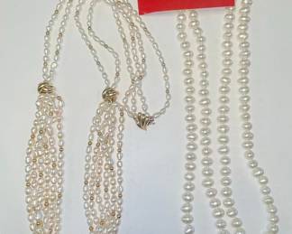 14k Gold Seed Pearl Necklace and Single Strand Pearl Necklace 