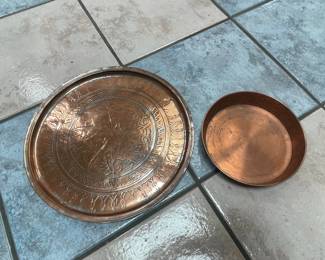 Vintage Hand-Engraved Copper Tray and Bowl 