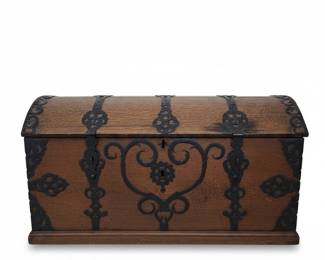 Vintage Dome Top Trunk with Ornate Hand-Wrought Ironwork