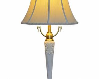 White Ceramic and Brass Fluted Table Lamp 