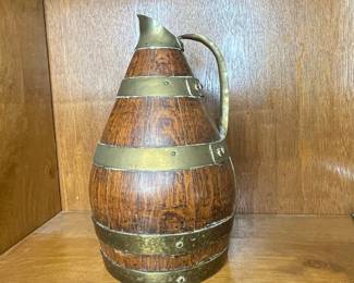 Oak and Brass Barrel Form Pitcher