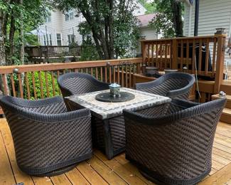 Wicker Outdoor Dining Set with Fire Pit Table
