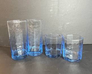 Libbey Facets Light Blue Textured Glass Tumblers and Rocks Glasses