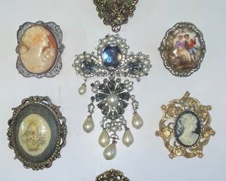 Vintage Cameo Brooches and Pendants includes Crown Trifari