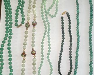 Jade Bead Necklaces with Cloisonné Accents